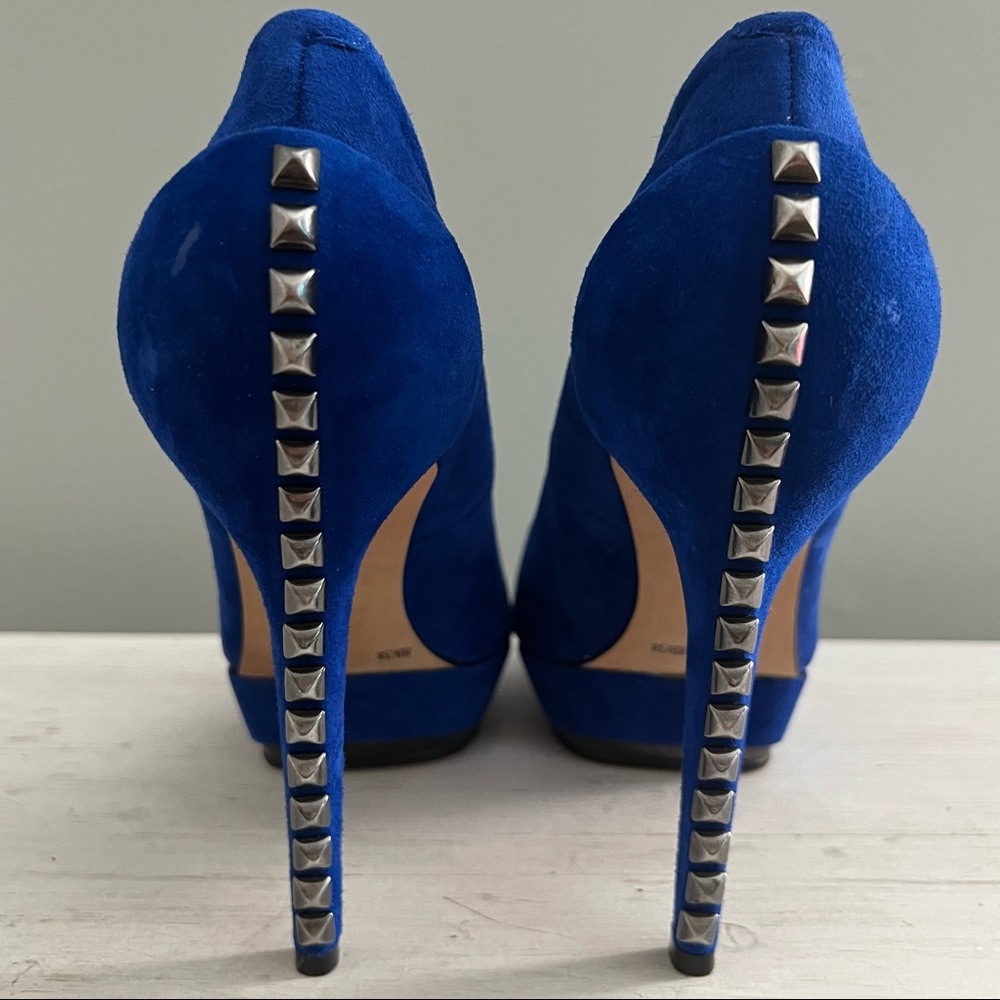 Vince Camuto Deba Lapis Blue Platform Studded Suede Shoe Size 38/8 - Picture 6 of 14